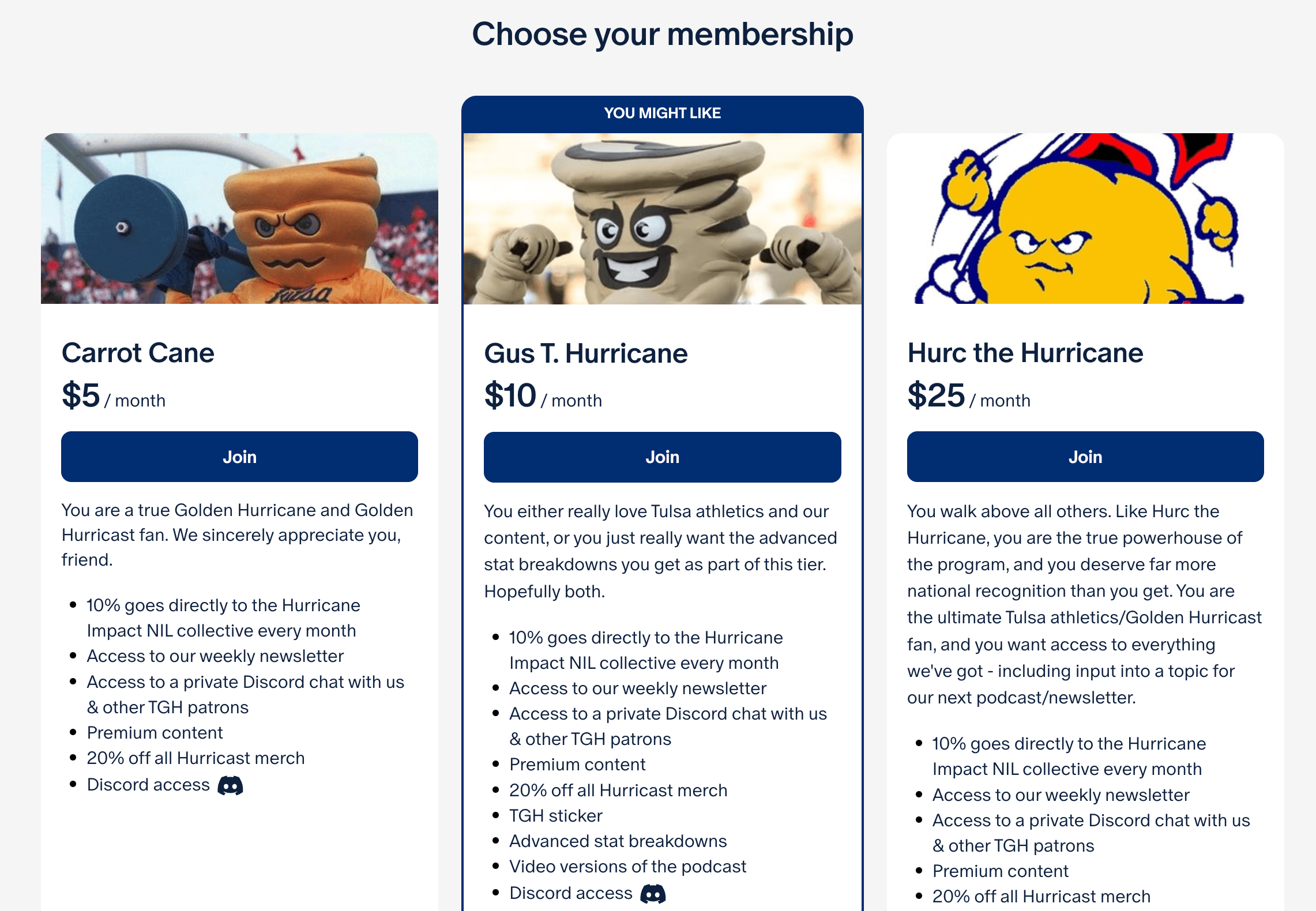 Patreon membership tiers screenshot